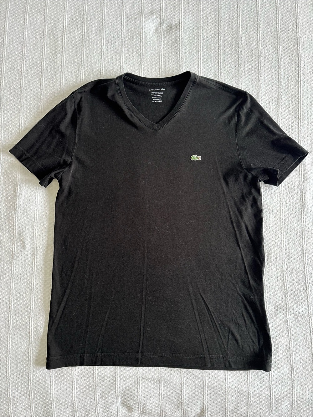 Lacoste Black V-Neck Tee with Signature Green Crocodile